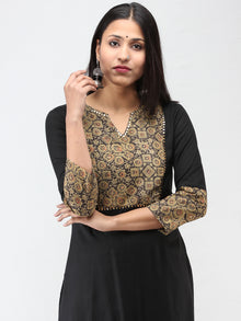 Black Brown Ajrakh  Printed Cotton Kurta With Sequence Work  - K206F1519