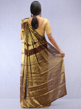 Banarasee Chiffon Saree With Golden Zari Weave - Brown & Gold - S031704357