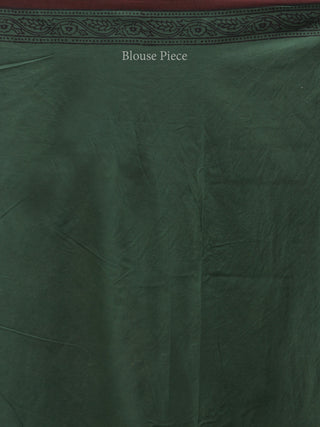 Bottle Green Black Bagh Printed Maheshwari Cotton Saree - S031704398
