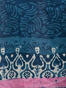 Indigo Pink White Hand Block Printed Cotton Mul Saree With Tassels - S031703017