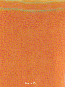 Orange Green Hand Block Printed Chiffon Saree with Zari Border - S031704555