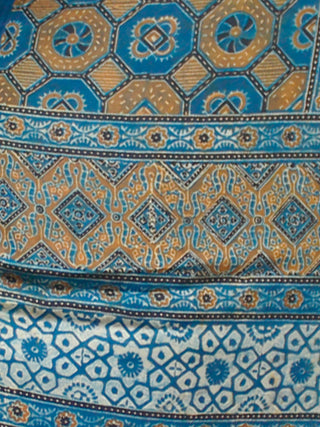 Indigo Rust Ivory Black Ajrakh Hand Block Printed Modal Silk Saree in Natural Colors - S031703355