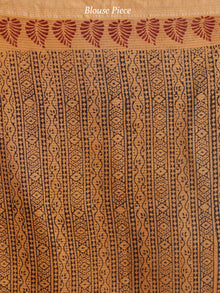 Rust Orange Maroon Black Bagh Hand Block Printed Maheswari Silk Saree With Resham Border - S031703828