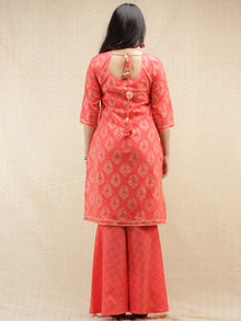Samrina - Peach Gold Printed Kurta Sharara Set With Dupatta - SS02F1995