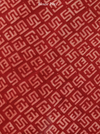 Red Black Beige Indigo Maroon Ajrakh Hand Block Printed Modal Silk Saree in Natural Colors - S031703696
