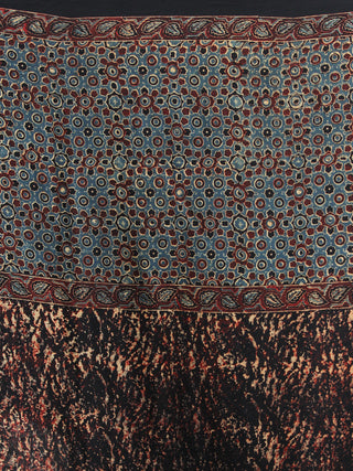 Rust Black Sage Green Ajrakh Hand Block Printed Modal Silk Saree - S031704117