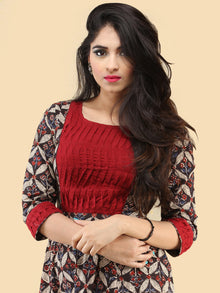 Saima - Hand Block Printed Long Cotton Dress With Back Knots  - D162F2061