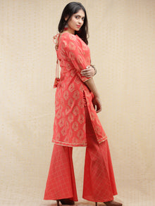 Samrina - Peach Gold Printed Kurta Sharara Set With Dupatta - SS02F1995
