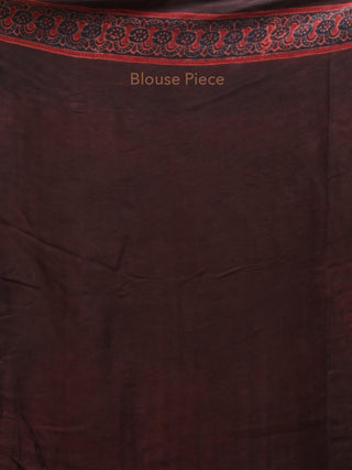 Crimson Red Black Ajrakh Hand Block Printed Modal Silk Saree - S031704152