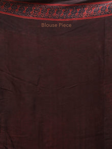 Crimson Red Black Ajrakh Hand Block Printed Modal Silk Saree - S031704152