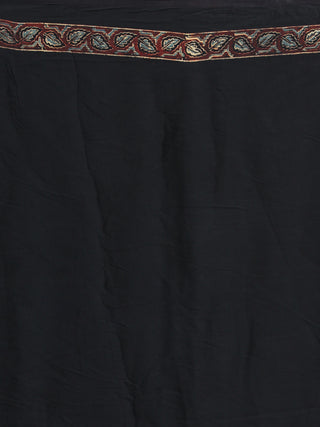 Rust Black Sage Green Ajrakh Hand Block Printed Modal Silk Saree - S031704117