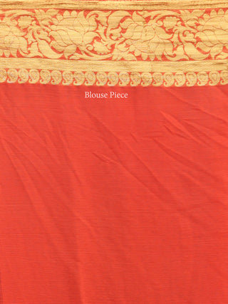 Banarasee Chiffon Saree With Golden Zari Weave - Coral & Gold - S031704402