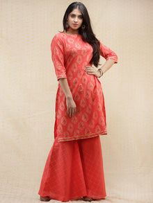 Samrina - Peach Gold Printed Kurta Sharara Set With Dupatta - SS02F1995