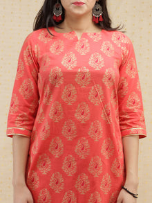 Samrina - Peach Gold Printed Kurta Sharara Set With Dupatta - SS02F1995