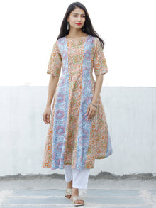 Sky Blue Pink Orange Pastel Green Hand Block Printed Cotton Kurta - K189F1917