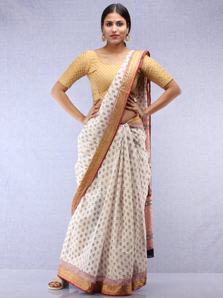 White Red Black Bagh Printed Maheshwari Cotton Saree - S031704442