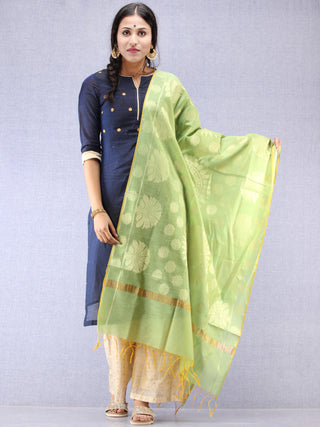 Banarasi Chanderi Dupatta With Resham Work - Light Green & Gold - D04170827