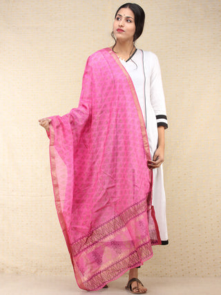 Pink Gold Print Cotton Hand Block Printed Dupatta - D04170724