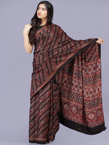 Maroon Black Indigo Ajrakh Hand Block Printed Modal Silk Saree - S031704200