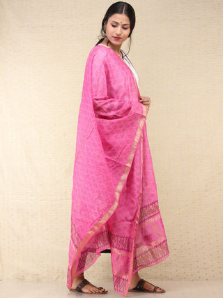 Pink Gold Print Cotton Hand Block Printed Dupatta - D04170724