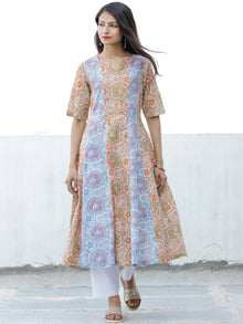 Sky Blue Pink Orange Pastel Green Hand Block Printed Cotton Kurta - K189F1917