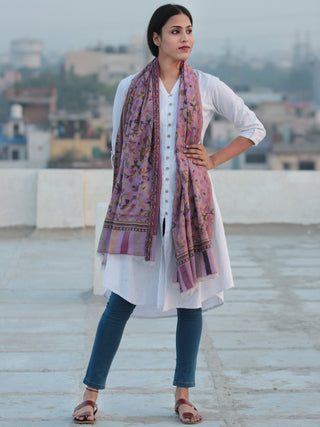 Mauve Mustard Kani Jamawari Pure Cashmere Wool Stole - S200544