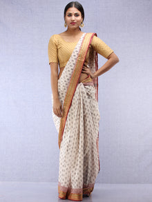 White Red Black Bagh Printed Maheshwari Cotton Saree - S031704442
