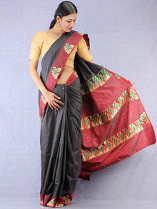 Banarasee Katan Silk Saree With Zari Work - Black Maroon Gold Green - S031704345