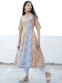 Sky Blue Pink Orange Pastel Green Hand Block Printed Cotton Kurta - K189F1917