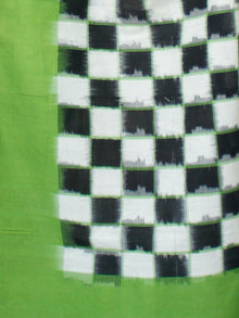 White Green Black Double Ikat Handwoven Mercerised Cotton Saree - S031703547
