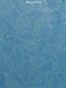 Sky Blue Coral Green Hand Block Printed Chiffon Saree with Zari Border - S031703270