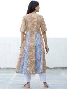 Sky Blue Pink Orange Pastel Green Hand Block Printed Cotton Kurta - K189F1917