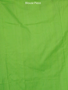 White Green Black Double Ikat Handwoven Mercerised Cotton Saree - S031703547