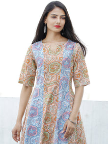 Sky Blue Pink Orange Pastel Green Hand Block Printed Cotton Kurta - K189F1917