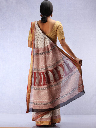 White Red Black Bagh Printed Maheshwari Cotton Saree - S031704442