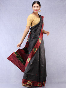 Banarasee Katan Silk Saree With Zari Work - Black Maroon Gold Green - S031704345
