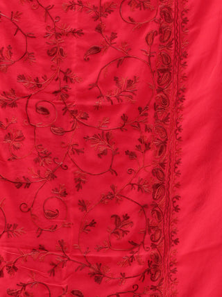 Red Aari Embroidered Georgette Saree From Kashmir - S031704661