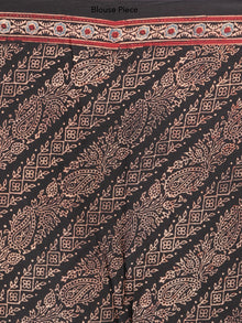 Maroon Black Indigo Ajrakh Hand Block Printed Modal Silk Saree - S031704200