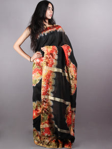 Black Red Marvel Hand Shibori Dyed in Natural Colors Chanderi Saree with Geecha Border - S03170139