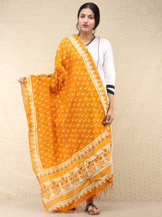 Mustard Ivory Chanderi Hand Block Printed Dupatta - D04170725