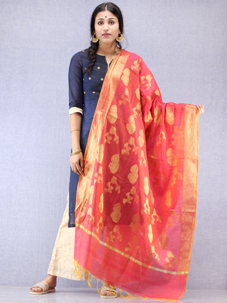 Banarasi Chanderi Dupatta With Zari Work - Magenta & Gold - D04170830