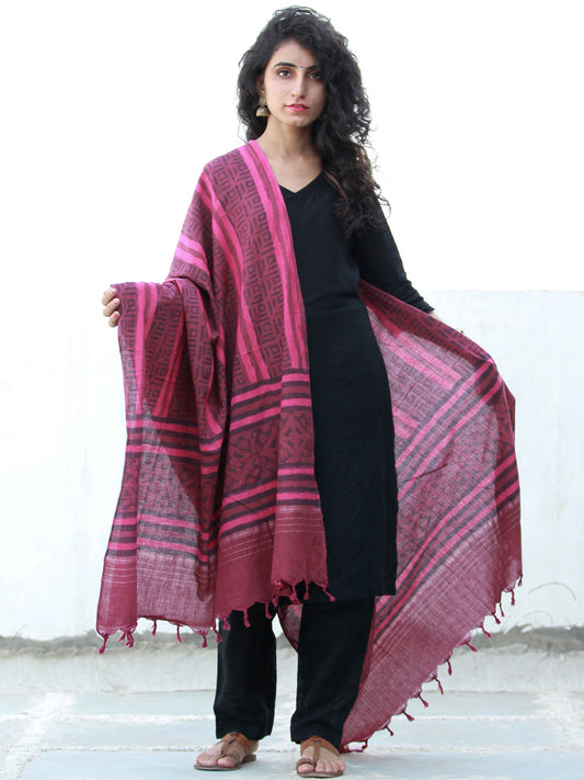 Rosewood Pink Chanderi Hand Block Printed Dupatta - D04170485