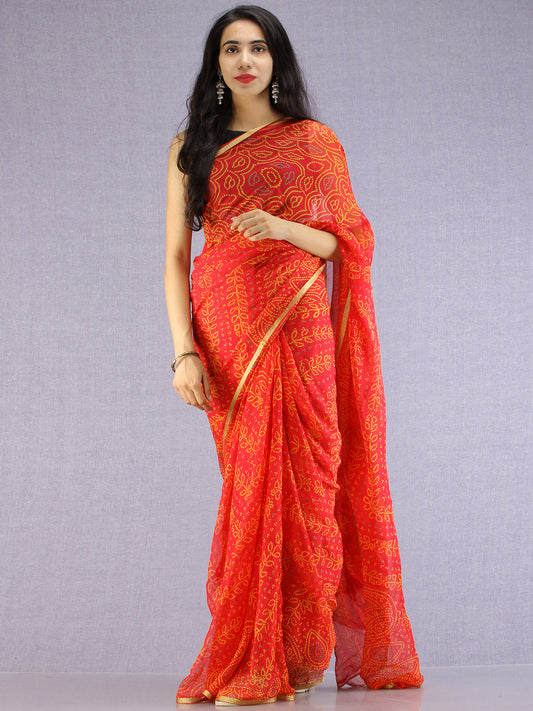 Navy Teal Yellow Hand Block Printed Chiffon Saree with Zari Border - S031704614