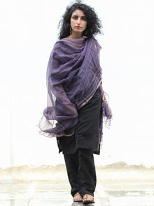 Purple Black Kota Silk Hand Block Printed Dupatta - D04170432