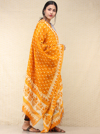 Mustard Ivory Chanderi Hand Block Printed Dupatta - D04170725