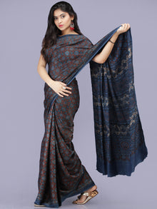 Indigo Black Maroon Ajrakh Hand Block Printed Modal Silk Saree - S031704198
