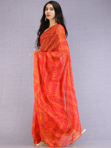 Navy Teal Yellow Hand Block Printed Chiffon Saree with Zari Border - S031704614