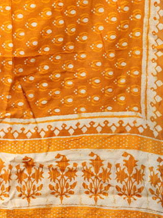 Mustard Ivory Chanderi Hand Block Printed Dupatta - D04170725