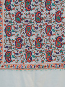 White Multicolor Jamavari Aari  Embroidered Pure Wool Kashmiri Stole - S200543