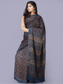 Indigo Black Maroon Ajrakh Hand Block Printed Modal Silk Saree - S031704198
